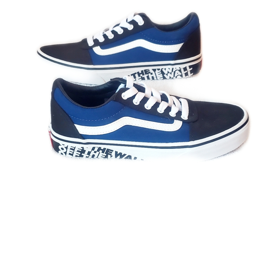 Boys Van's off the wall blue and black sneakers size 3